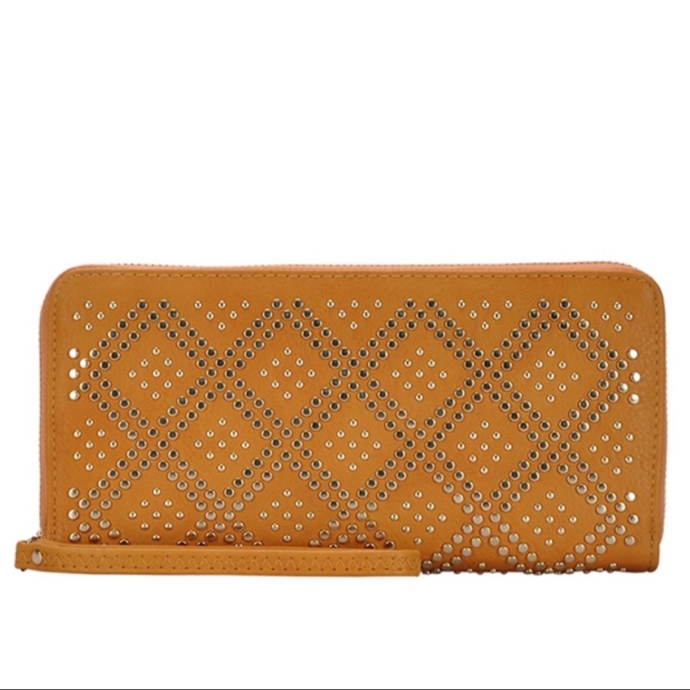 Bohemian Studded Vegan Leather Large Wallet Clutch